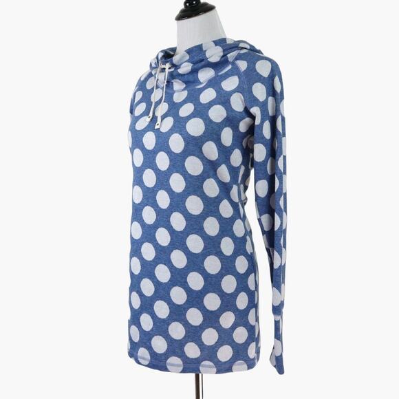 Betabrand Size M Cowl Neck Sweatshirt Tunic Blue White Polka Dot - Picture 1 of 10